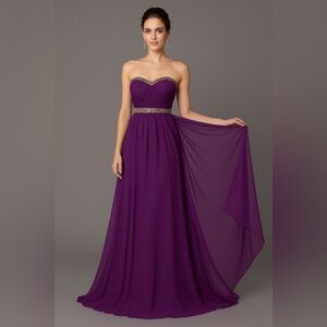 Size 00 Purple Chiffon Prom Pageant Gown Dress with Overlay Overskirt NWT